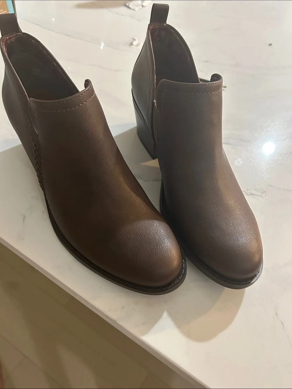 BareTraps Brown Slip-On Ankle Booties with Block Heel